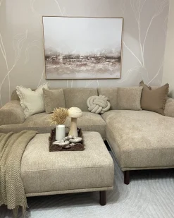 Divano angolare 3 posti HOLT Tessuto Beige con ottomana Lato Sinistro