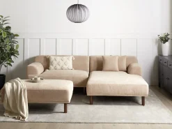 Divano angolare 3 posti HOLT Tessuto Beige con ottomana Lato Sinistro