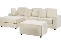 Divano angolare 4 posti KOHLO Tessuto Beige chiaro con ottomana Lato destro