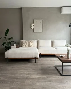 Divano angolare 4 posti MARIFERD Tessuto Beige chiaro Lato destro