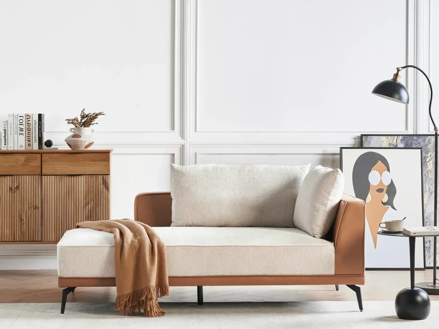 Divano angolare 3 posti MYKEN Tessuto Beige chiaro Lato destro
