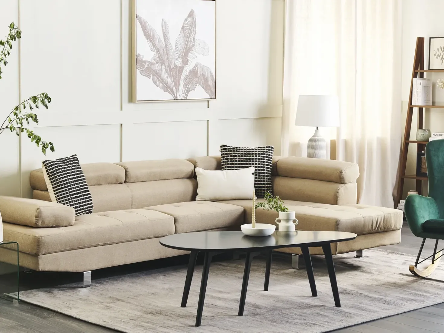 Divano angolare 5 posti NORREA Tessuto Beige chiaro Lato Sinistro