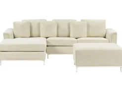Divano angolare 5 posti OSLO Tessuto Beige con ottomana Lato destro