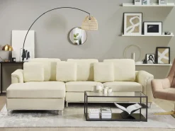 Divano angolare 4 posti OSLO Pelle naturale Beige chiaro Lato destro