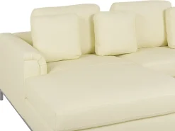 Divano angolare 5 posti OSLO Pelle naturale Beige chiaro con ottomana Lato destro