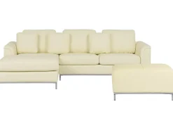 Divano angolare 5 posti OSLO Pelle naturale Beige chiaro con ottomana Lato destro