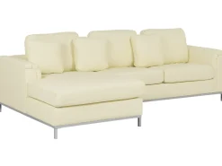 Divano angolare 5 posti OSLO Pelle naturale Beige chiaro con ottomana Lato destro