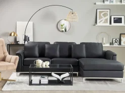 Divano angolare 4 posti OSLO Pelle naturale Nero Lato Sinistro