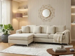 Divano angolare 4 posti OSLO Tessuto Beige Lato destro