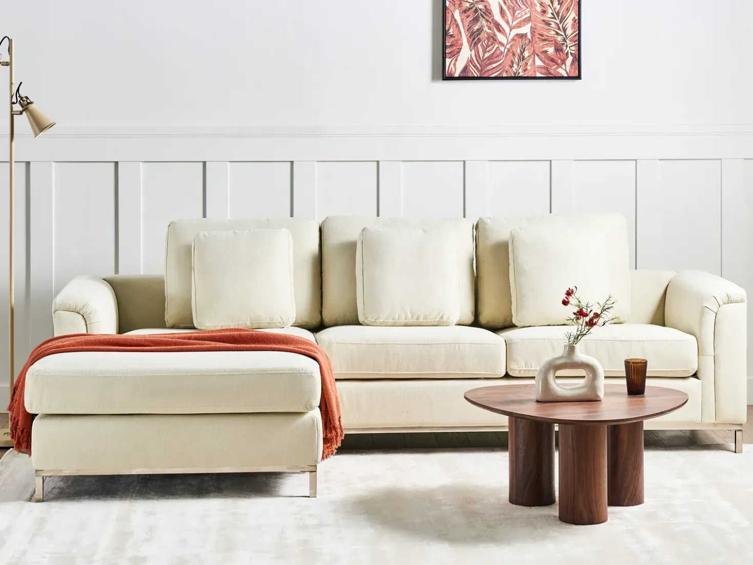 Divano angolare 4 posti OSLO Tessuto Beige Lato destro