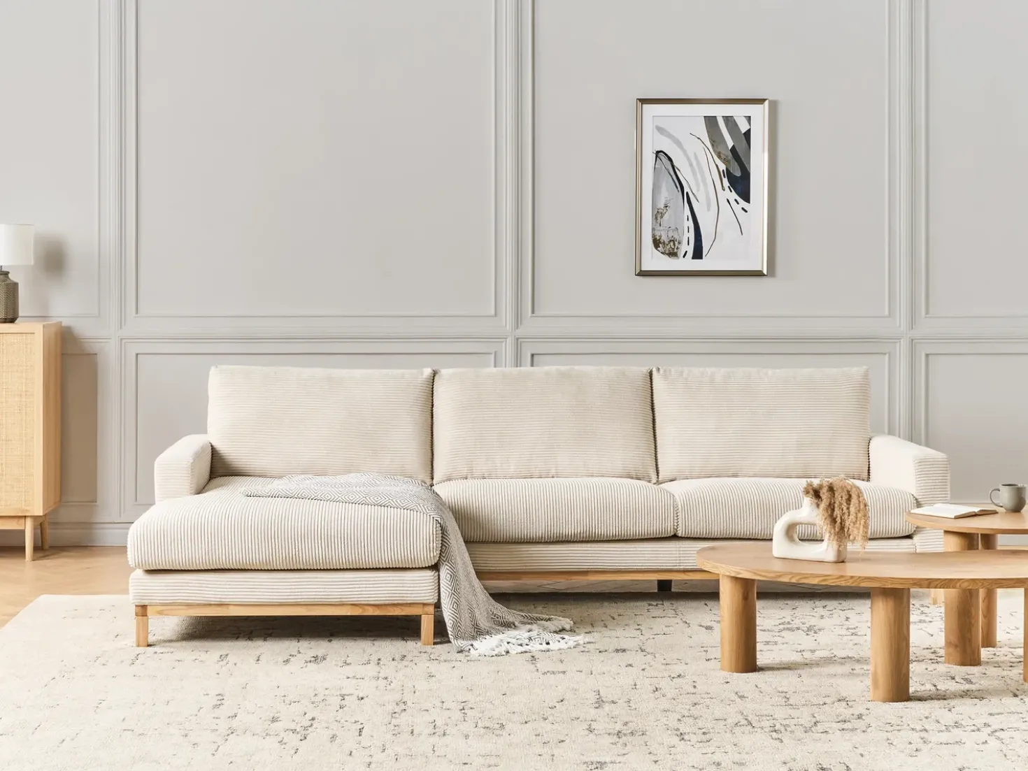 Divano angolare 4 posti SIGGARD II Velluto a coste Beige chiaro Lato destro