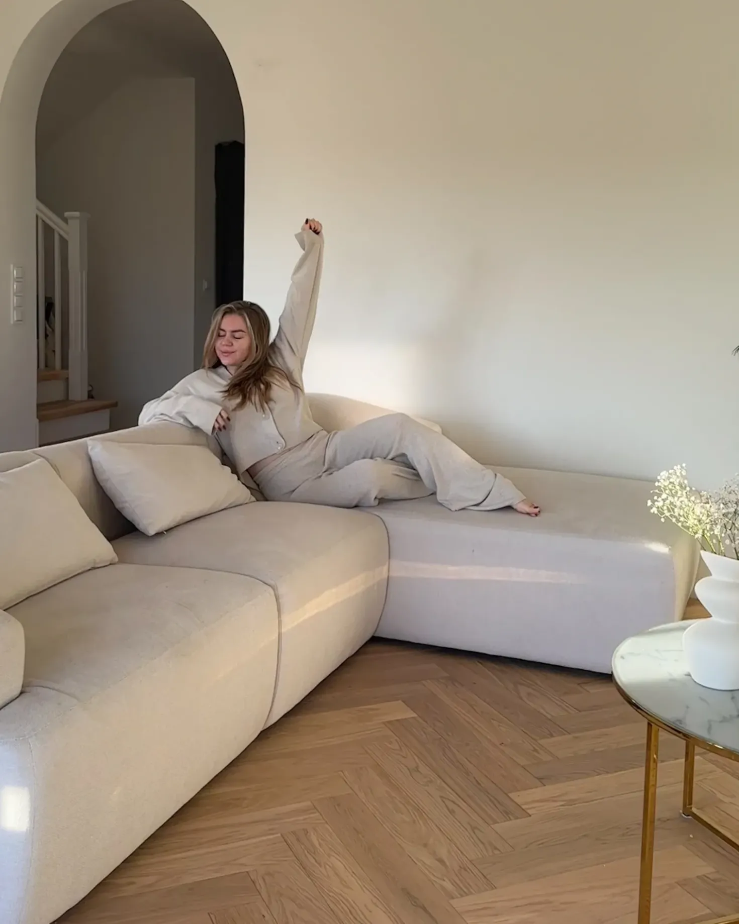 Divano angolare 3 posti SVANSELE Tessuto Beige chiaro Lato Sinistro