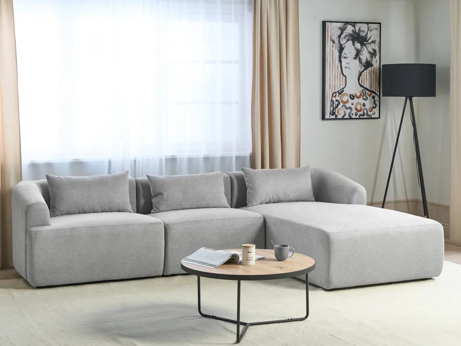 Divano angolare 3 posti SVANSELE Tessuto Grigio Lato Sinistro