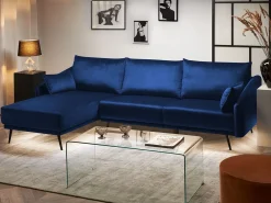 Divano angolare 3 posti VARDE Velluto Blu marino LED Lato destro