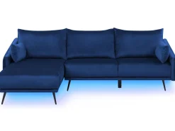Divano angolare 3 posti VARDE Velluto Blu marino LED Lato destro