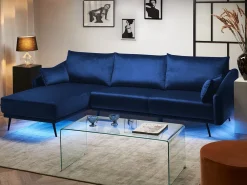Divano angolare 3 posti VARDE Velluto Blu marino LED Lato destro