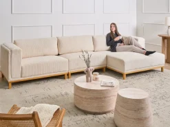 Divano angolare 5 posti VENG Velluto a coste Beige chiaro Lato Sinistro