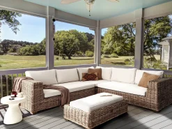 Divano angolare da giardino con pouf 5 posti RINELLA Rattan Grigio