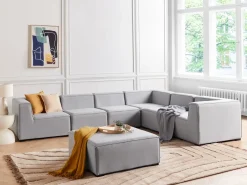 Divano angolare da giardino con pouf 7 posti AREZZO Lato Sinistro Modulare Grigio chiaro