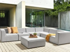 Divano angolare da giardino con pouf 7 posti AREZZO Lato Sinistro Modulare Grigio chiaro