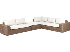 Divano angolare da giardino con pouf 6 posti PALERMO Modulare Rattan sintetico (PE) Marrone