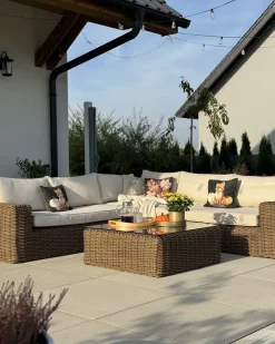 Divano angolare da giardino con pouf 6 posti PALERMO Modulare Rattan sintetico (PE) Marrone