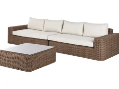 Divano angolare da giardino con pouf 6 posti PALERMO Modulare Rattan sintetico (PE) Marrone