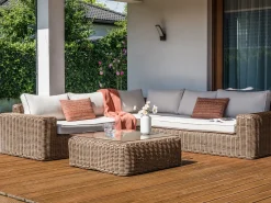 Divano angolare da giardino con pouf 6 posti PALERMO Modulare Rattan sintetico (PE) Marrone