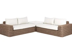 Divano angolare da giardino con pouf 6 posti PALERMO Modulare Rattan sintetico (PE) Marrone
