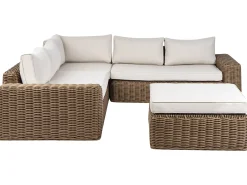 Divano angolare da giardino con pouf 6 posti PALERMO Modulare Rattan sintetico (PE) Marrone