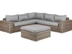 Divano angolare da giardino con pouf 6 posti PALERMO Modulare Rattan sintetico (PE) Marrone chiaro