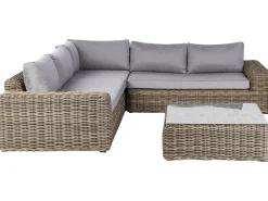 Divano angolare da giardino con pouf 6 posti PALERMO Modulare Rattan sintetico (PE) Marrone chiaro