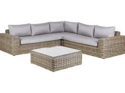 Divano angolare da giardino con pouf 6 posti PALERMO Modulare Rattan sintetico (PE) Marrone chiaro