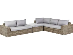 Divano angolare da giardino con pouf 6 posti PALERMO Modulare Rattan sintetico (PE) Marrone chiaro
