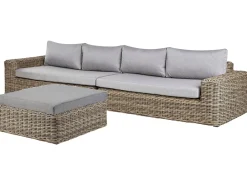 Divano angolare da giardino con pouf 6 posti PALERMO Modulare Rattan sintetico (PE) Marrone chiaro