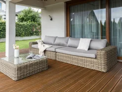 Divano angolare da giardino con pouf 6 posti PALERMO Modulare Rattan sintetico (PE) Marrone chiaro