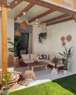 Divano angolare da giardino 5 posti MARETTIMO Lato Sinistro Legno di acacia certificato Marrone