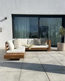 Divano angolare da giardino 5 posti MARETTIMO Lato Sinistro Legno di acacia certificato Marrone