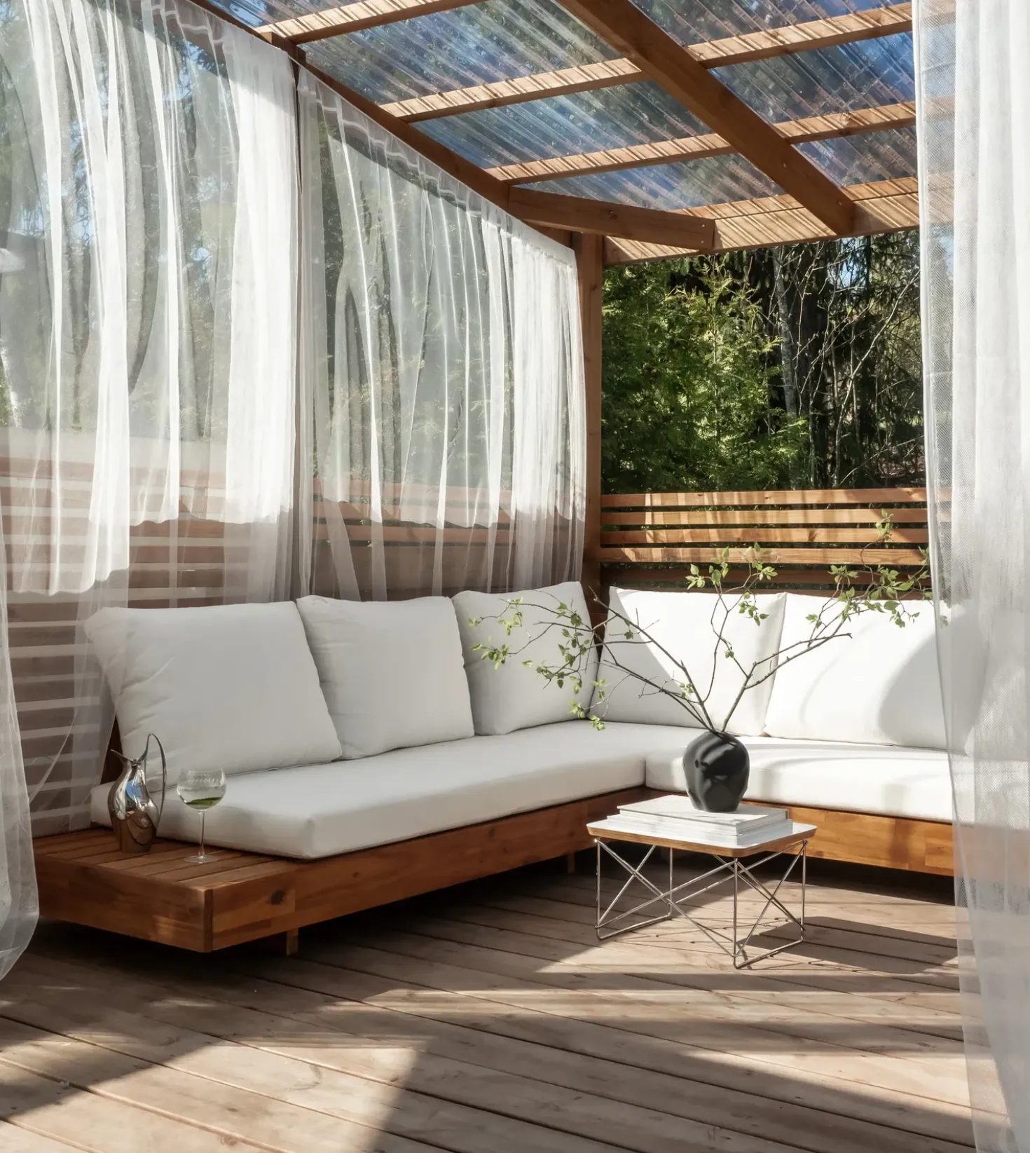 Divano angolare da giardino 5 posti MARETTIMO Lato Sinistro Legno di acacia certificato Marrone