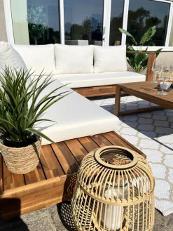 Divano angolare da giardino 5 posti MARETTIMO Lato Sinistro Legno di acacia certificato Marrone