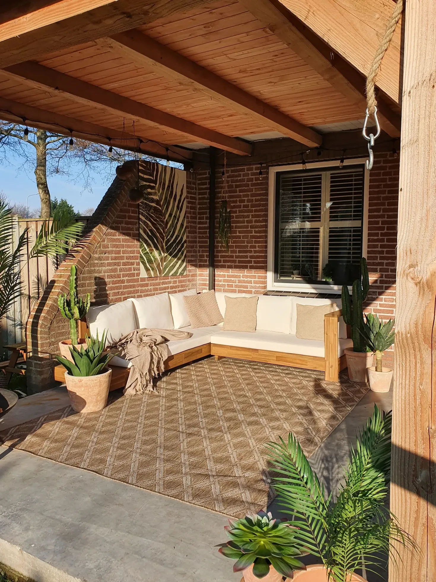 Divano angolare da giardino 5 posti MARETTIMO Lato Sinistro Legno di acacia certificato Marrone