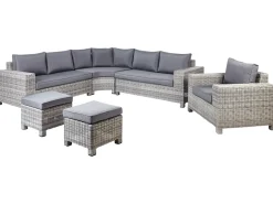 Divano angolare da giardino con pouf 9 posti TEGLIO Rattan sintetico (PE) Grigio