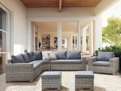 Divano angolare da giardino con pouf 9 posti TEGLIO Rattan sintetico (PE) Grigio