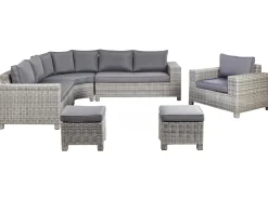 Divano angolare da giardino con pouf 9 posti TEGLIO Rattan sintetico (PE) Grigio