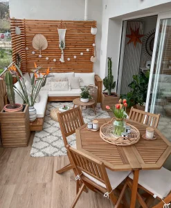 Divano angolare da giardino 5 posti MARETTIMO Lato destro Legno di acacia certificato Marrone