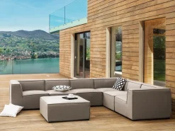 Divano angolare da giardino con pouf 7 posti AREZZO Lato Sinistro Modulare Beige
