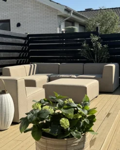 Divano angolare da giardino con pouf 7 posti AREZZO Lato Sinistro Modulare Beige