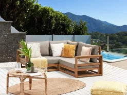 Divano angolare da giardino 2 posti TIMOR Modulare Legno di acacia certificato Marrone chiaro