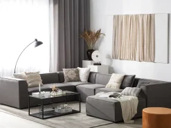 Divano angolare da giardino con pouf 7 posti AREZZO Lato Sinistro Modulare Grigio