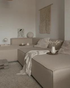 Divano angolare modulare 3 posti APRICA Lino sintetico Beige con ottomana Lato destro